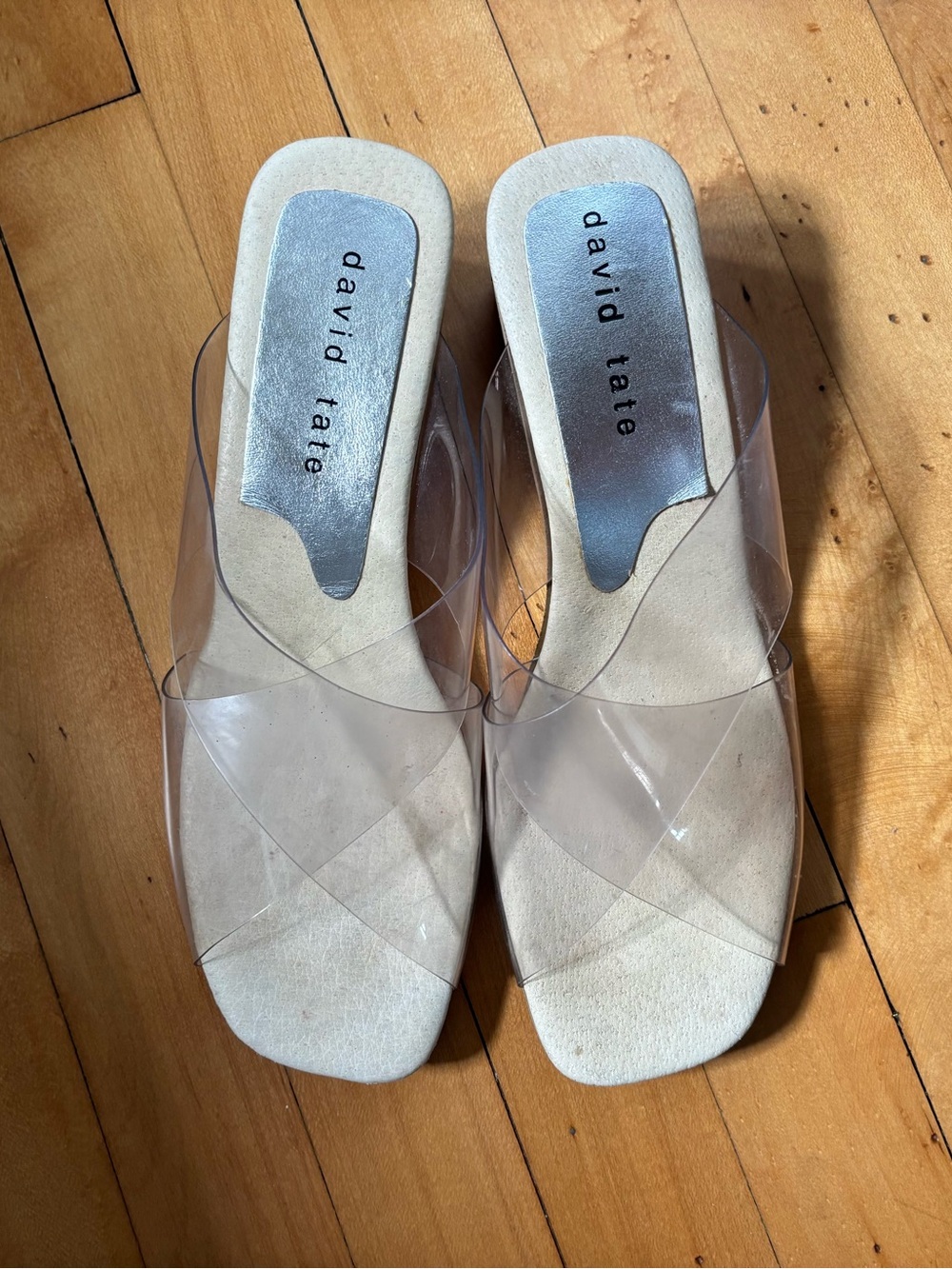 Y2K David Tate Wedge Sandals with Clear Vinyl Straps